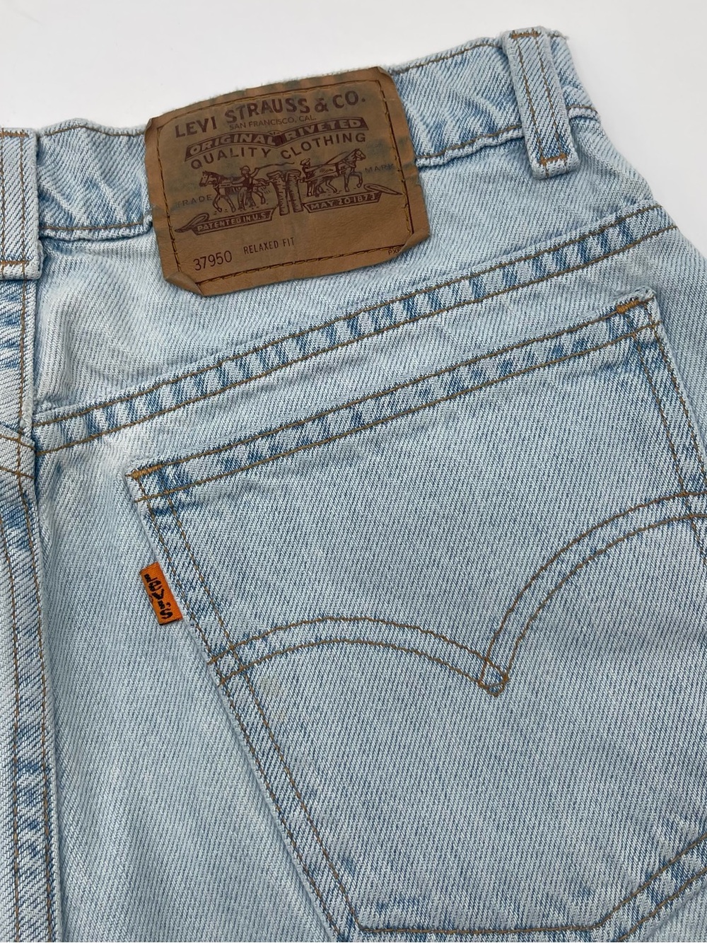 VTG 90s Levis Women’s 950 Sz 11 Relaxed Orange Tab Blue Jean Shorts Jorts USA - Picture 3 of 8